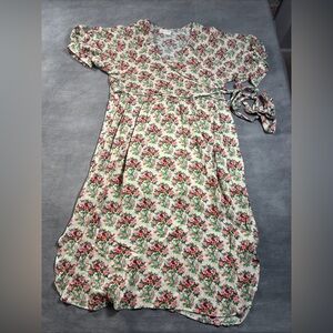 Urban Outfitters Women’s Small Floral Wrap Dress with Pink and Green Pattern